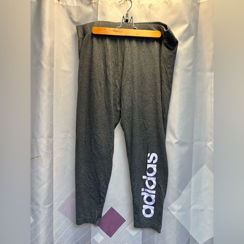 Adidas Charcoal cropped length leggings with purple Logo
